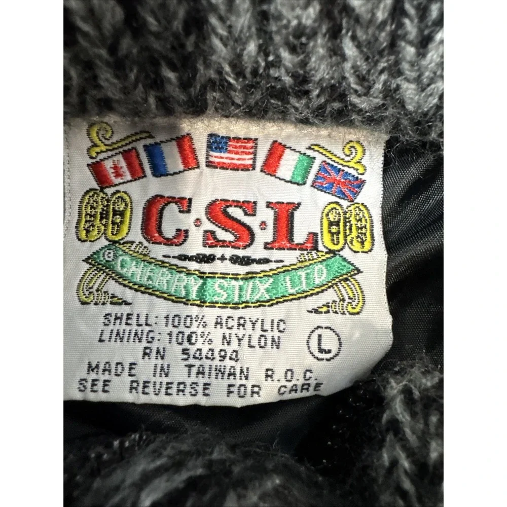 CSL Sweater Jacket‎ L Vintage Black Gray Textured 3d  80s 90s Ski Heavy Abstract
